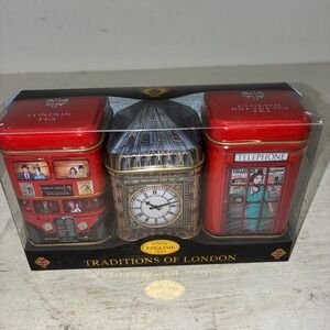 London Icons 3x Mini Tea Tins with Fine English Loose Tea Big Ben London 2017